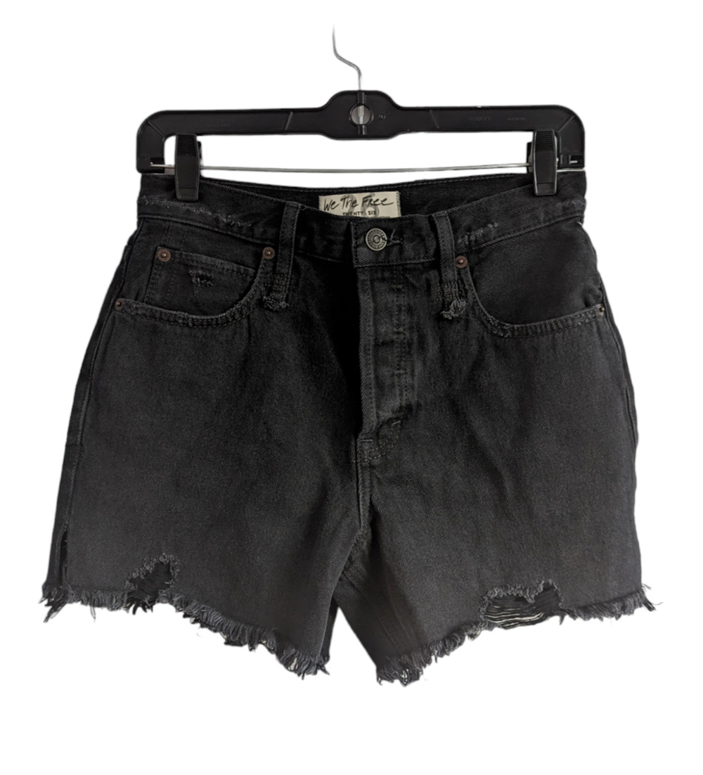We The Free Makai Shorts Black Wash Denim Cut-off Distressed Size 26 NWT